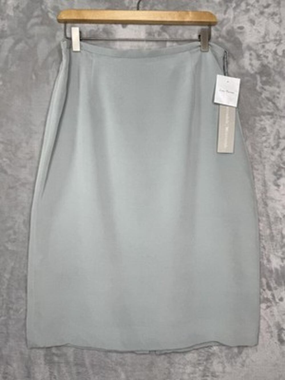 Worth Skirt Womens 12 Green Silk Satin Pencil Knee Length Stretch Career Office